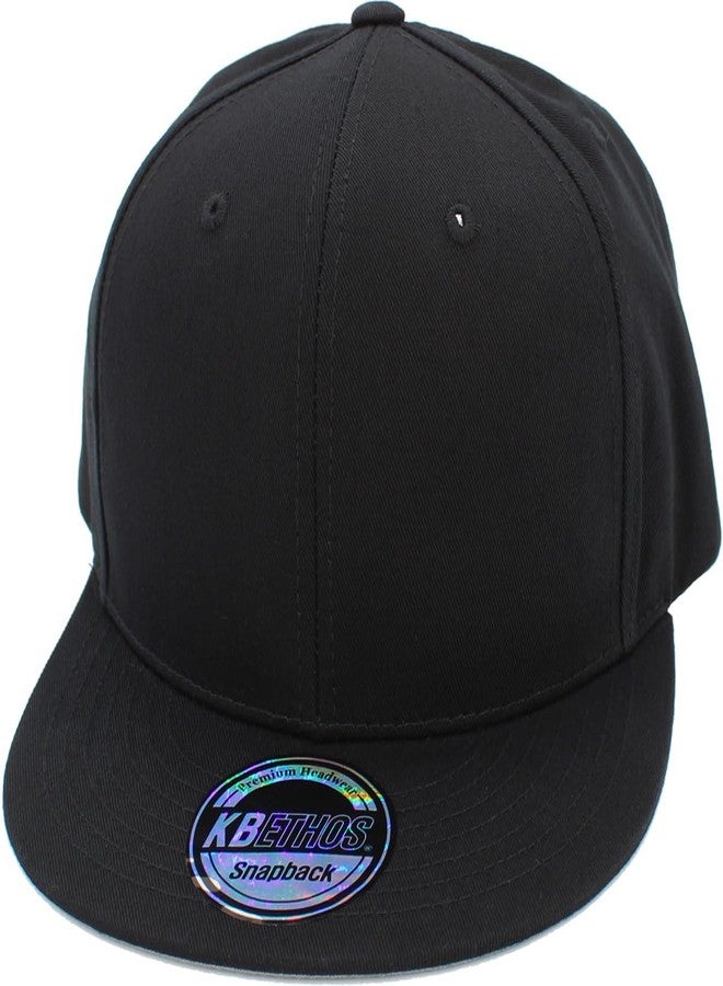 KBETHOS KNW-1467 BLK Classic Snapback Hat Blank Cap Underbrim Cotton Wool Blend Flat Visor Adjustable Unisex - Image 1